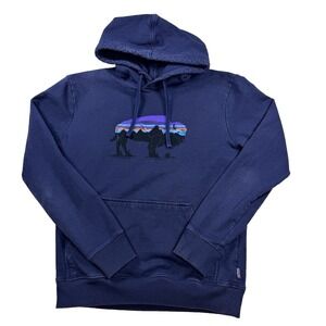 Mens Patagonia Uprisal Hoodie Buffalo Bison Graphic Pullover Navy Blue Size Sm